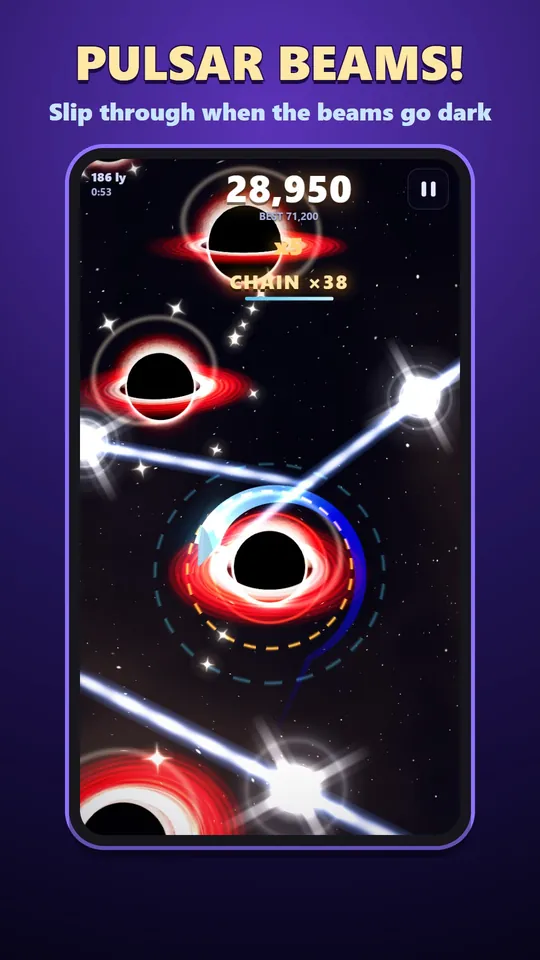 Event Horizon – Flying between spinning pulsar beams