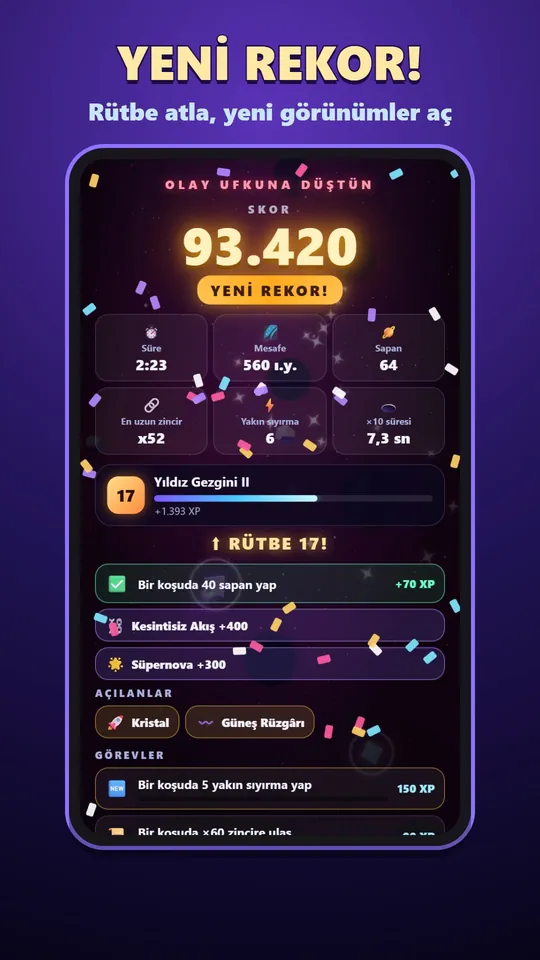 Event Horizon – Yeni rekor ve rütbe atlama gösteren sonuç ekranı
