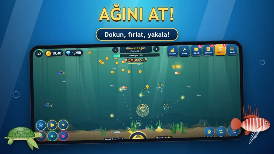 Fishing Diary balık sürülerine ağ atma ekranı