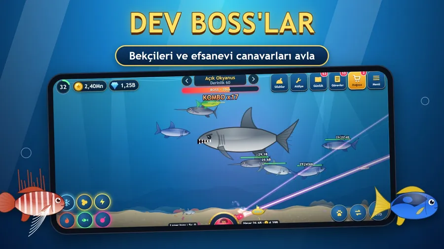 Fishing Diary dev boss savaşı ekranı