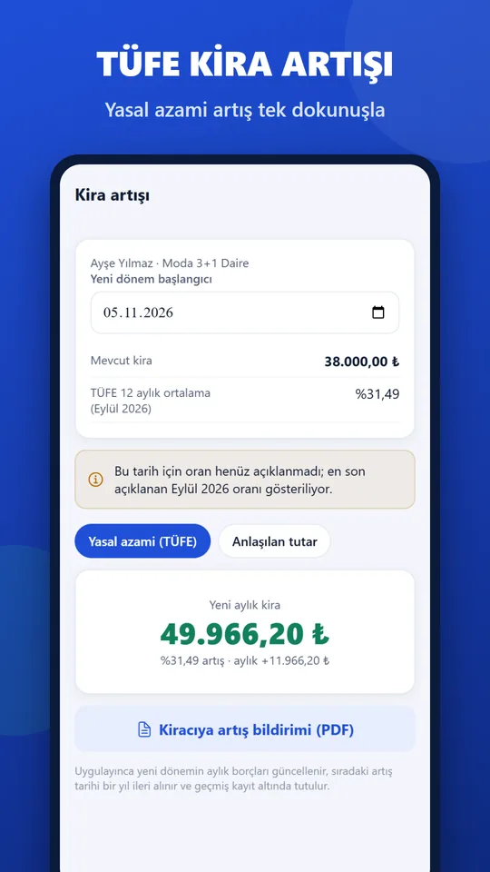 TÜFE kira artışı: yasal azami artış tek dokunuşla