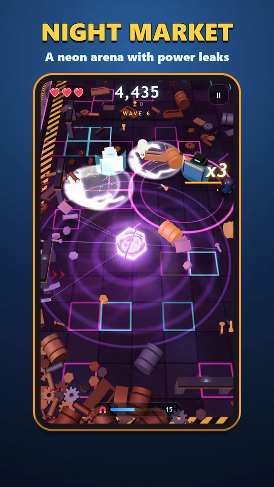 Magnet Mayhem – ساحة سوق الليل النيونية مع تسريبات الكهرباء