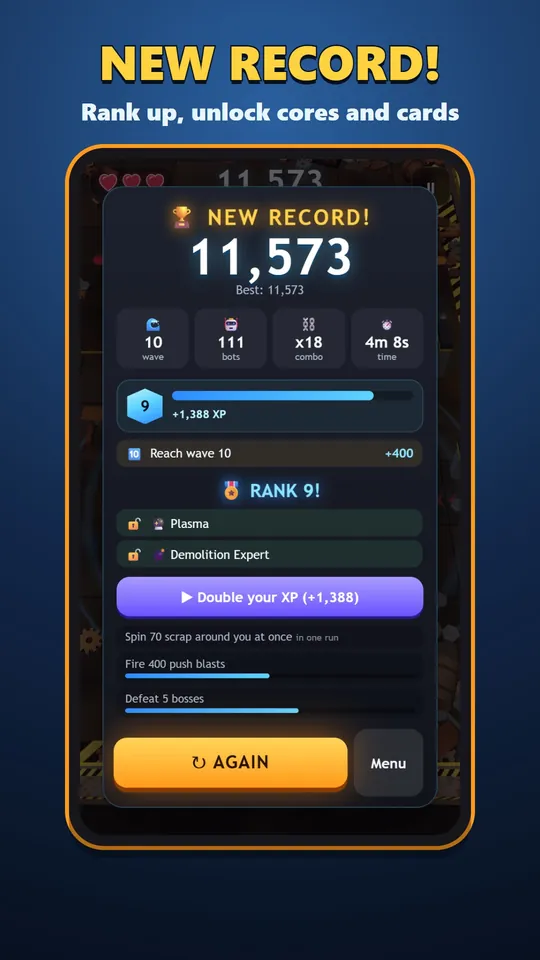 Magnet Mayhem – شاشة النتائج مع رقم قياسي جديد وترقية رتبة