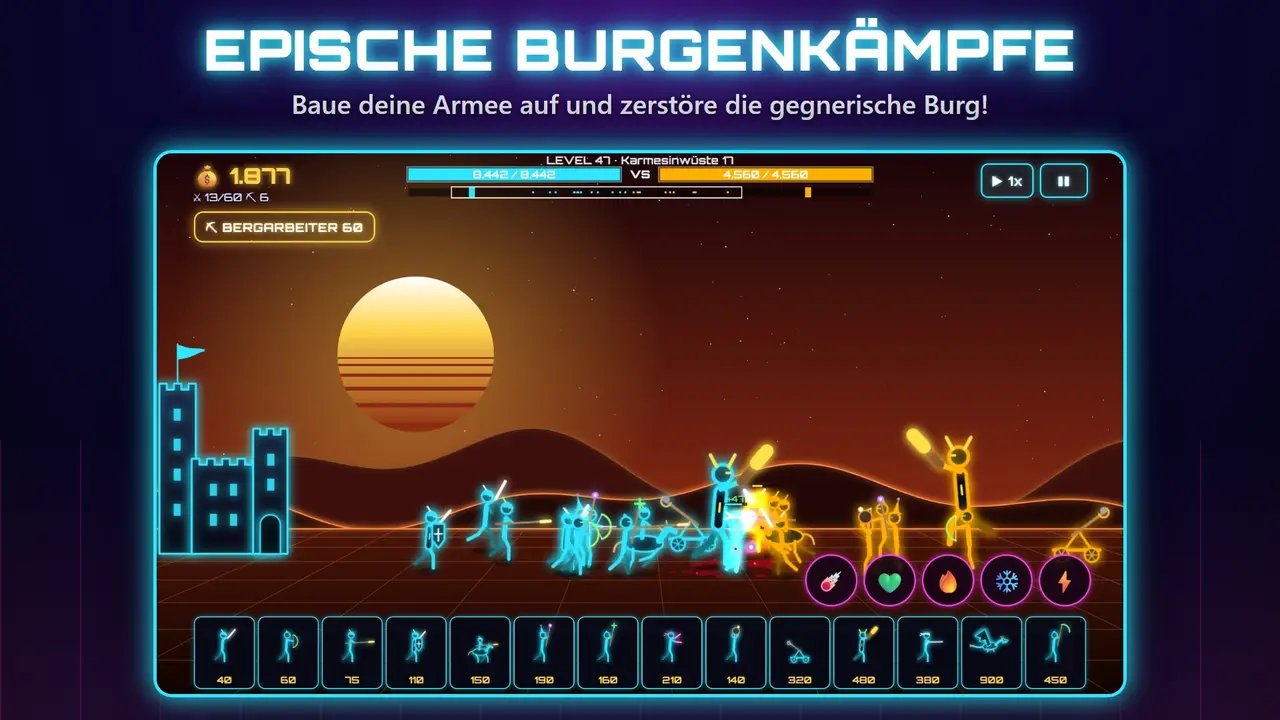 Neon Burgen – EPISCHE BURGENKÄMPFE. Baue deine Armee auf und zerstöre die gegnerische Burg!