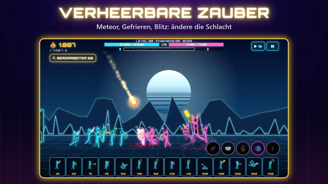 Neon Burgen – VERHEERBARE ZAUBER. Meteor, Gefrieren, Blitz: ändere die Schlacht
