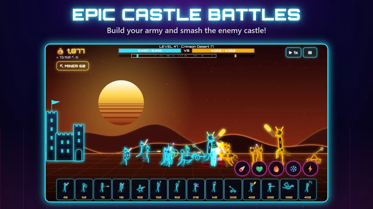 Neon Castles – EPIC CASTLE BATTLES. Build your army and smash the enemy castle!
