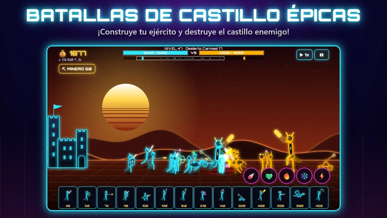 Neon Castillos – BATALLAS DE CASTILLO ÉPICAS. ¡Construye tu ejército y destruye el castillo enemigo!