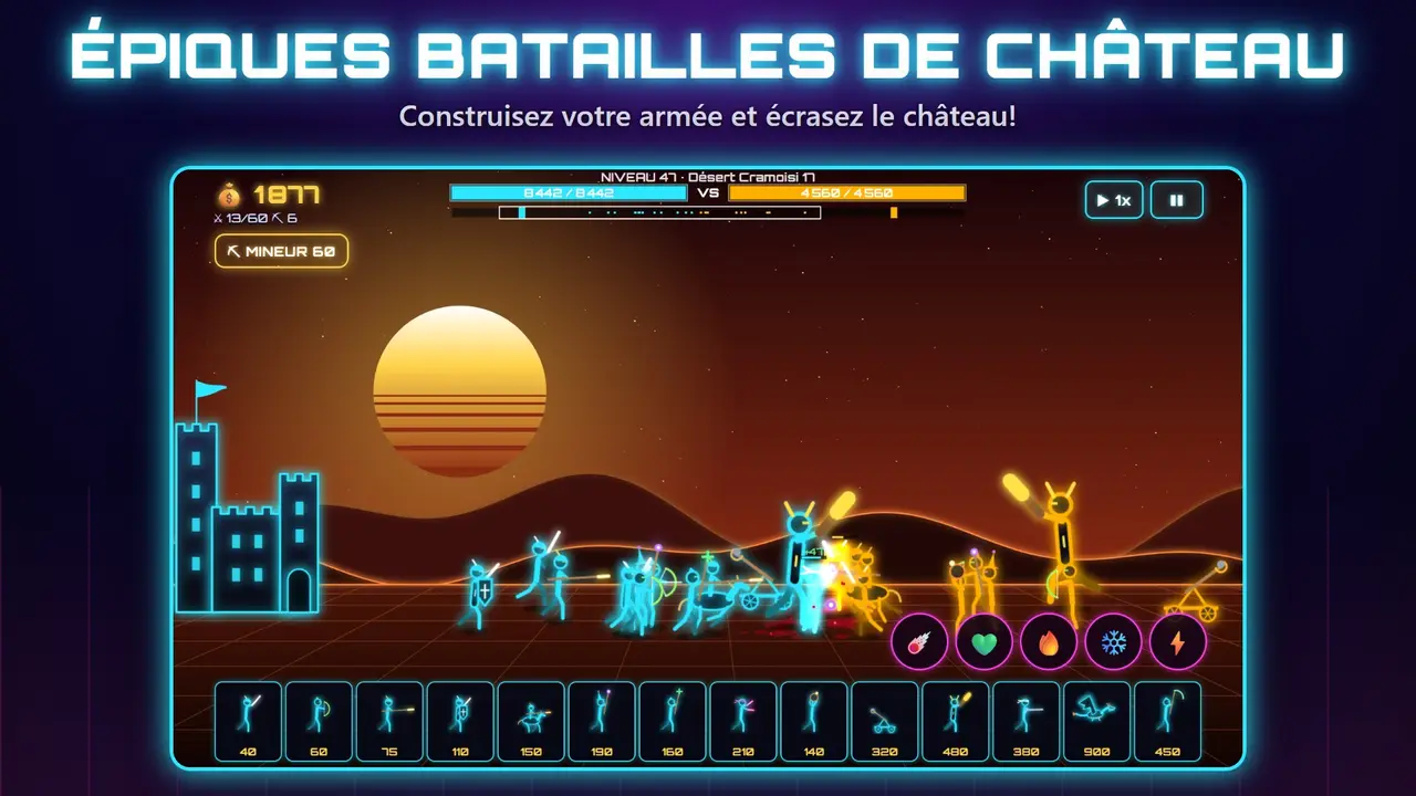 Neon Châteaux – ÉPIQUES BATAILLES DE CHÂTEAU. Construisez votre armée et écrasez le château!