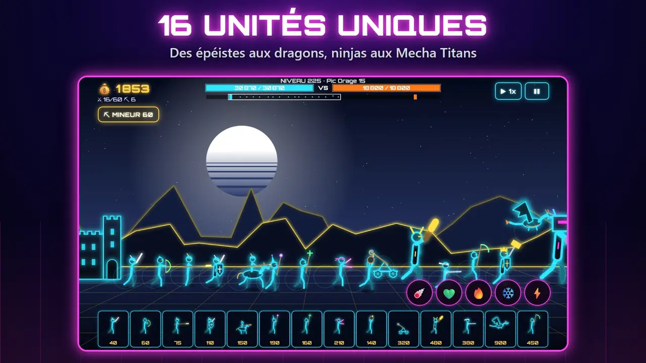 Neon Châteaux – 16 UNITÉS UNIQUES. Des épéistes aux dragons, ninjas aux Mecha Titans