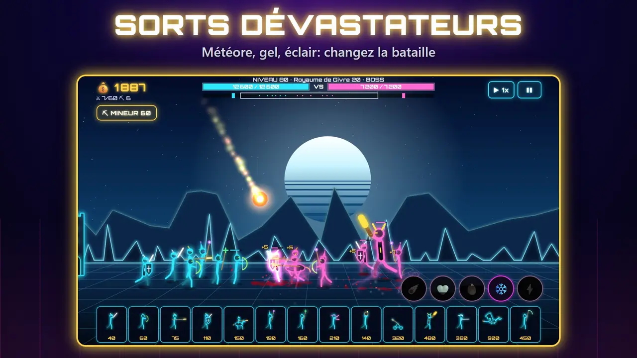 Neon Châteaux – SORTS DÉVASTATEURS. Météore, gel, éclair: changez la bataille