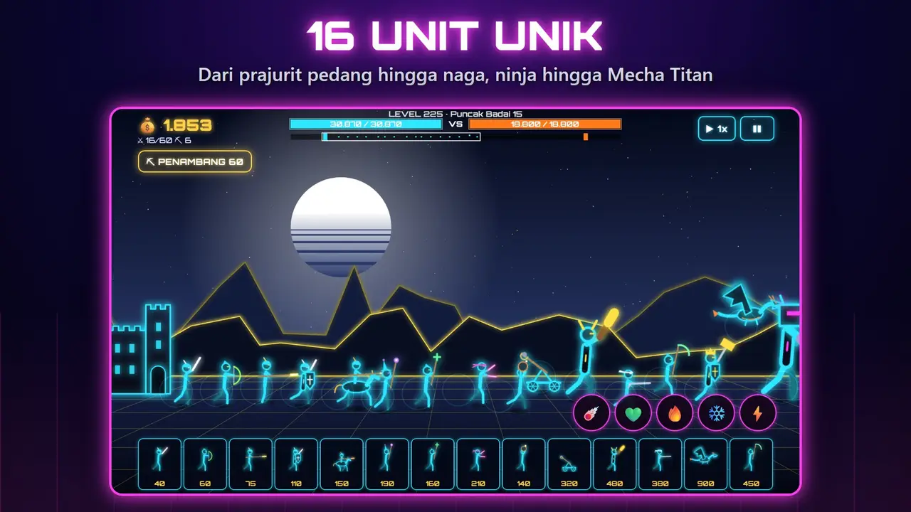 Neon Kastil – 16 UNIT UNIK. Dari prajurit pedang hingga naga, ninja hingga Mecha Titan