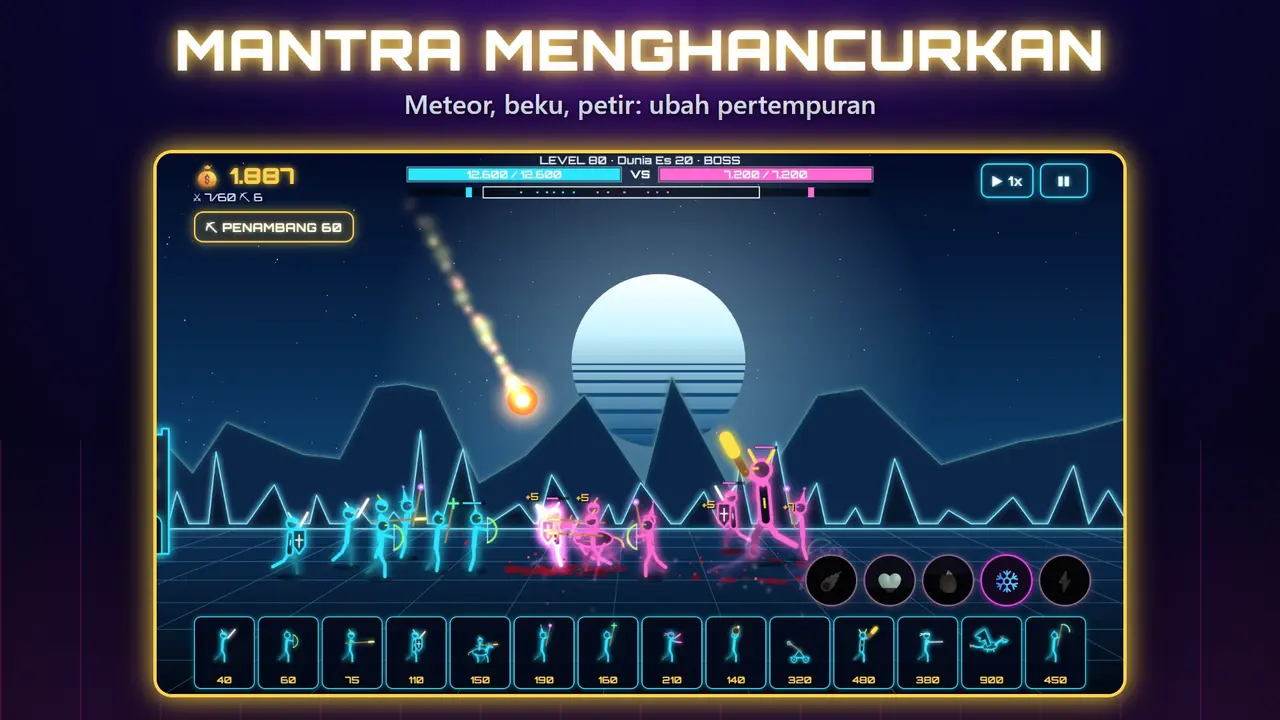 Neon Kastil – MANTRA MENGHANCURKAN. Meteor, beku, petir: ubah pertempuran