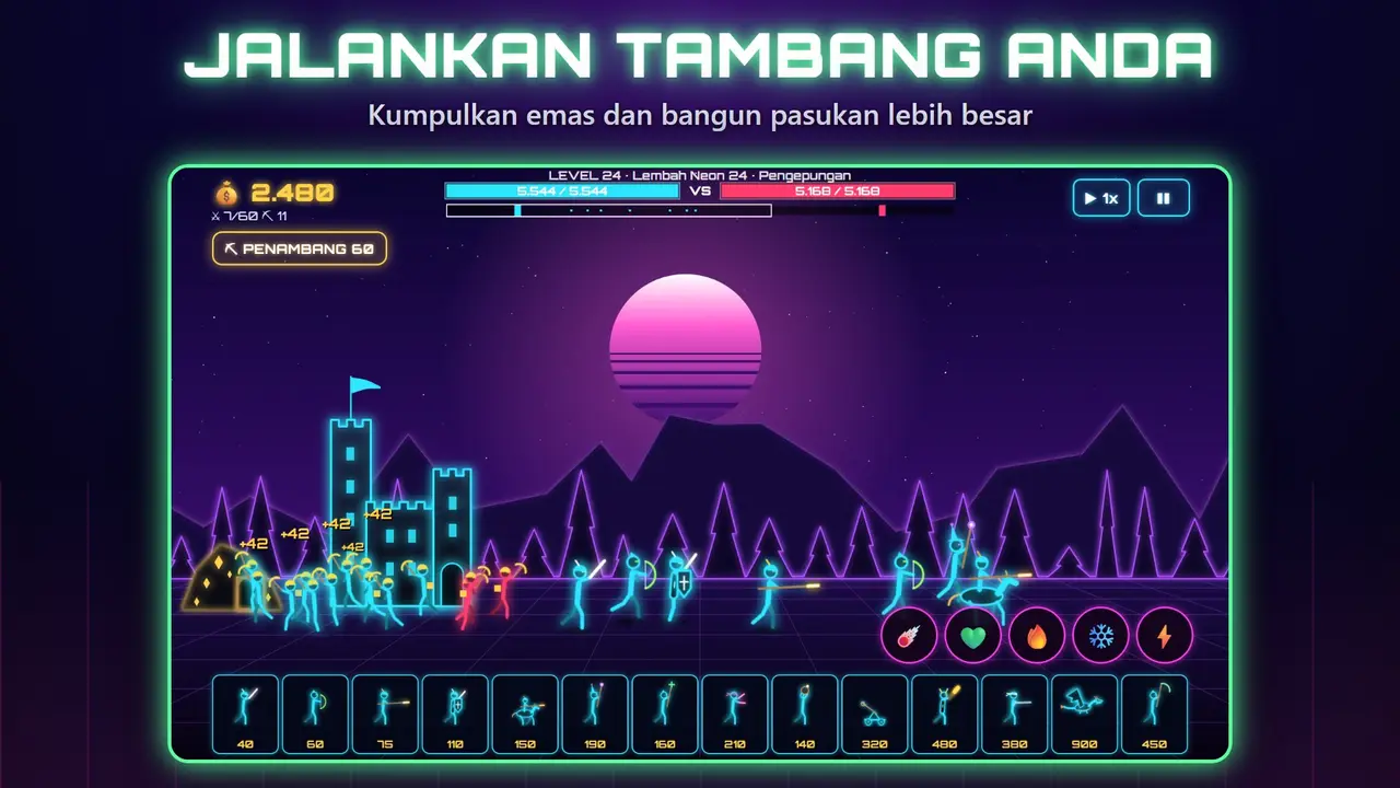 Neon Kastil – JALANKAN TAMBANG ANDA. Kumpulkan emas dan bangun pasukan lebih besar