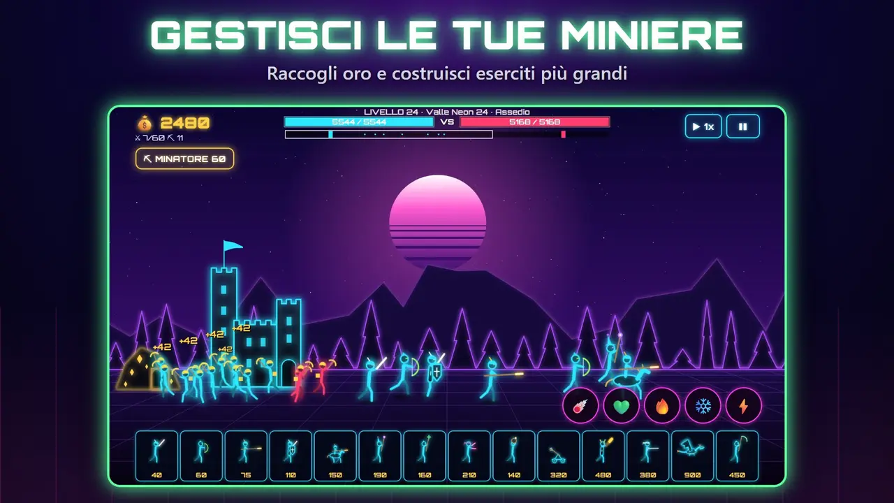 Neon Castelli – GESTISCI LE TUE MINIERE. Raccogli oro e costruisci eserciti più grandi