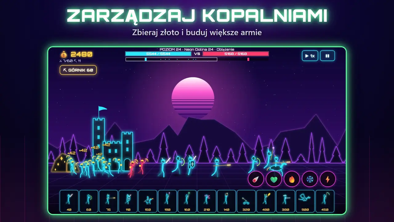 Neon Zamki – ZARZĄDZAJ KOPALNIAMI. Zbieraj złoto i buduj większe armie