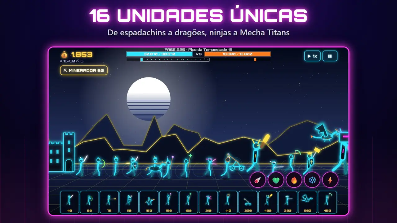 Neon Castelos – 16 UNIDADES ÚNICAS. De espadachins a dragões, ninjas a Mecha Titans