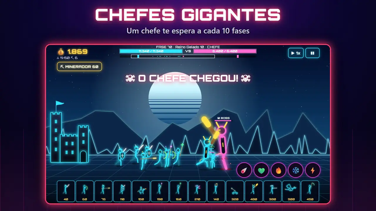 Neon Castelos – CHEFES GIGANTES. Um chefe te espera a cada 10 fases