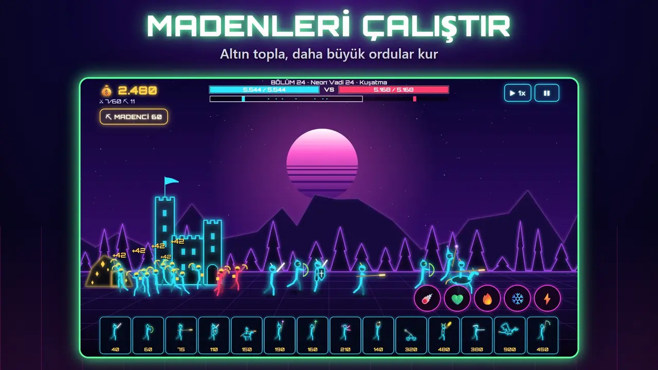 Neon Kaleler – MADENLERİ ÇALIŞTIR. Altın topla, daha büyük ordular kur
