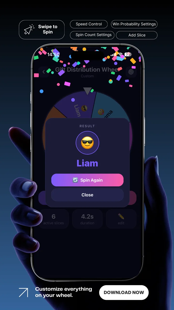 Spinify sonuç ekranı