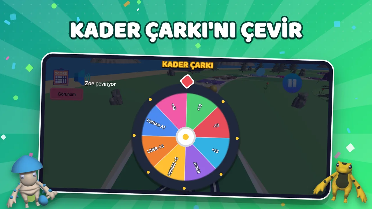 Yerse Yap Kader Çarkı: +40, joker, lider −15 gibi dilimler